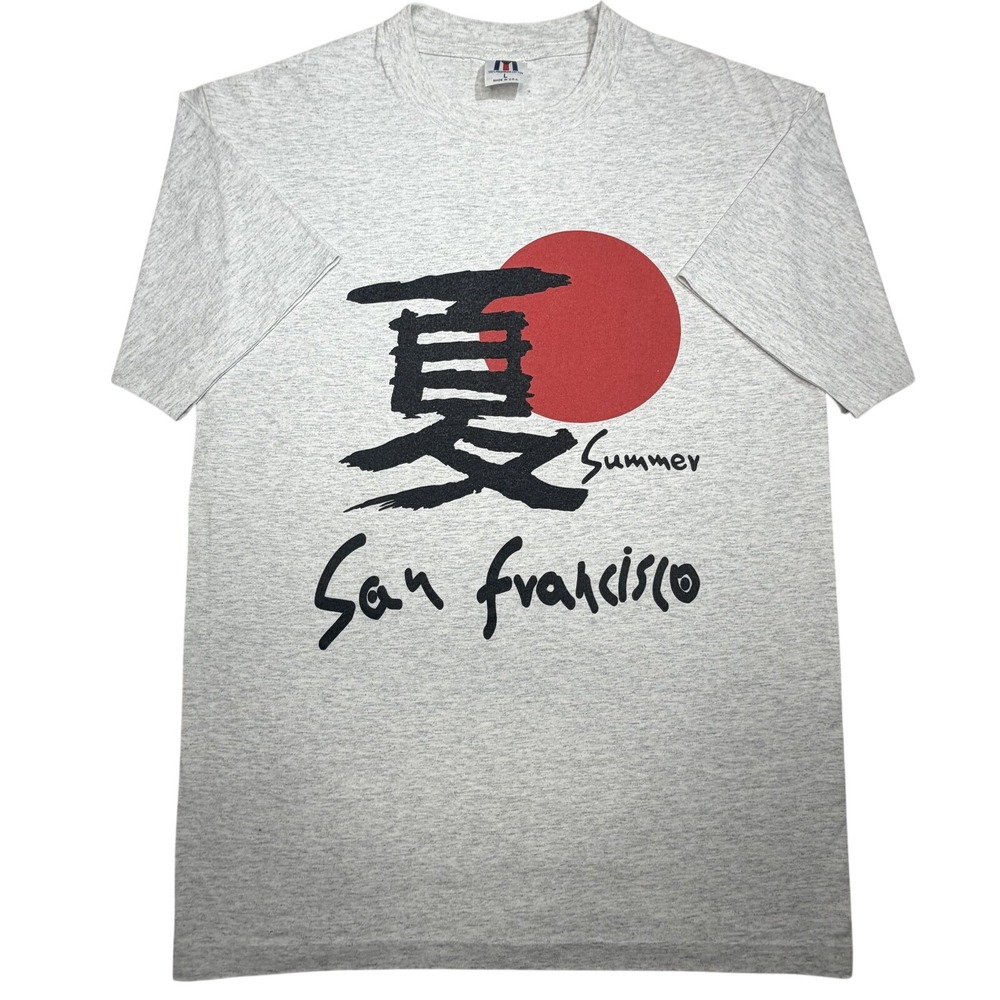Vintage Model T Shirt Mens Large White Summer San Francisco Graphic 90s Kanji